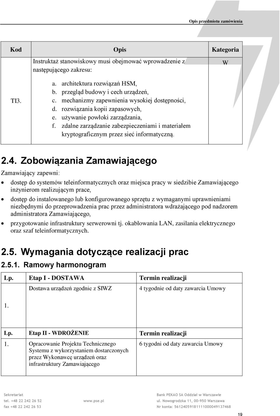 Zobowiązania Zamawiającego Zamawiający zapewni: dostęp do systemów teleinformatycznych oraz miejsca pracy w siedzibie Zamawiającego inżynierom realizującym prace, dostęp do instalowanego lub