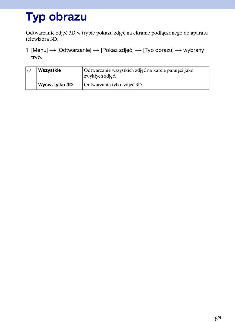1 [Menu] t [Odtwarzanie] t [Pokaz zdjęć] t [Typ obrazu] t wybrany tryb.