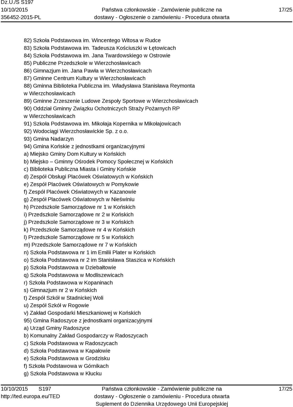 Jana Pawła w Wierzchosławicach 87) Gminne Centrum Kultury w Wierzchosławicach 88) Gminna Biblioteka Publiczna im.