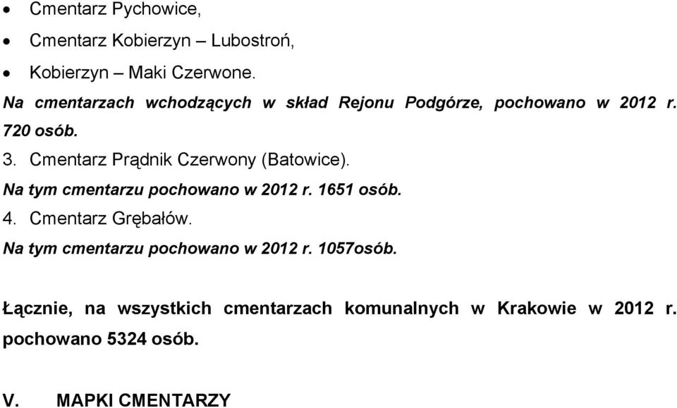 Cmentrz Prądnik Czerwony (Btowice). N tym cmentrzu pochowno w 2012 r. 1651 osób. 4. Cmentrz rębłów.