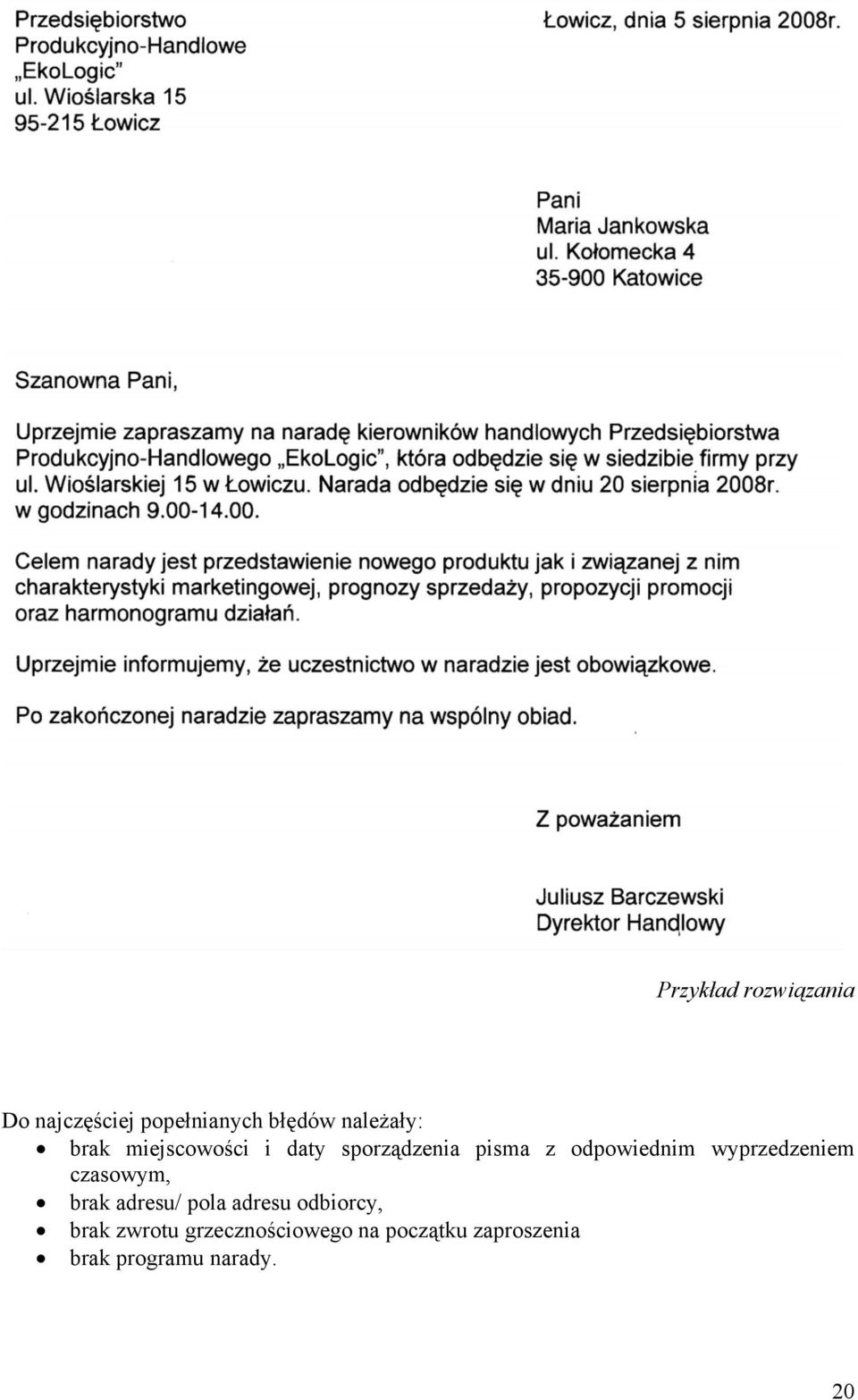 odpowiednim wyprzedzeniem czasowym, brak adresu/ pola adresu