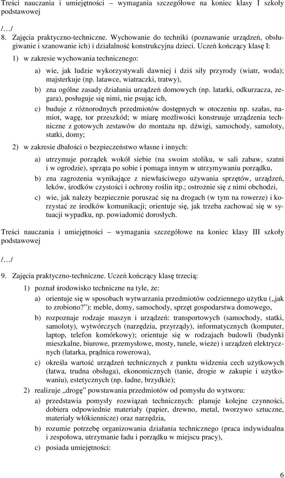 Uczeń kończący klasę I: 1) w zakresie wychowania technicznego: a) wie, jak ludzie wykorzystywali dawniej i dziś siły przyrody (wiatr, woda); majsterkuje (np.