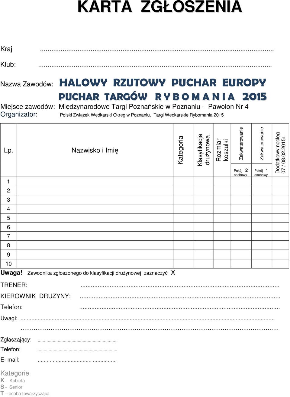 Organizator: Polski Związek Wędkarski Okręg w Poznaniu, Targi Wędkarskie Rybomania 2015 Lp.