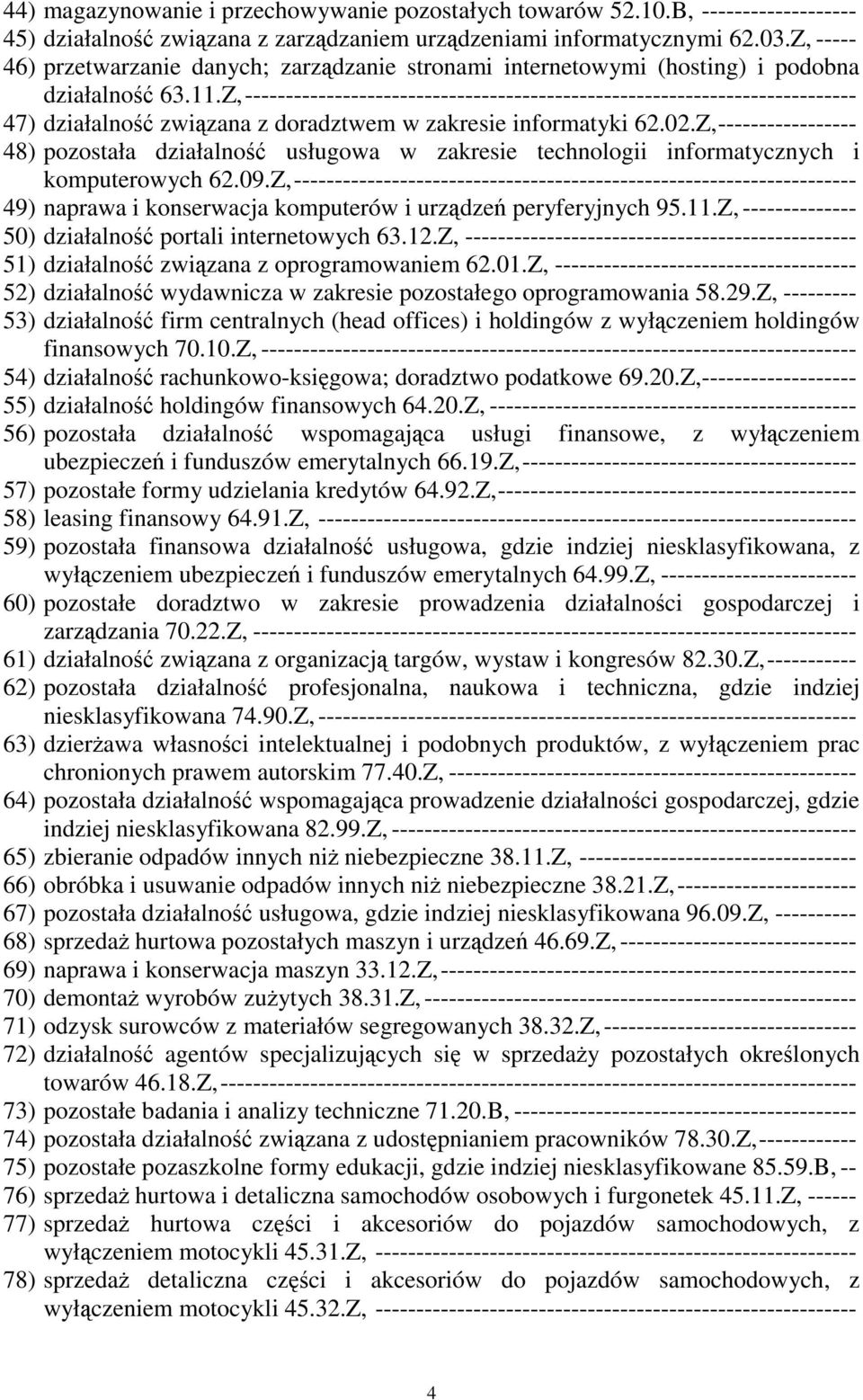 Z, --------------------------------------------------------------------------- 47) działalność związana z doradztwem w zakresie informatyki 62.02.
