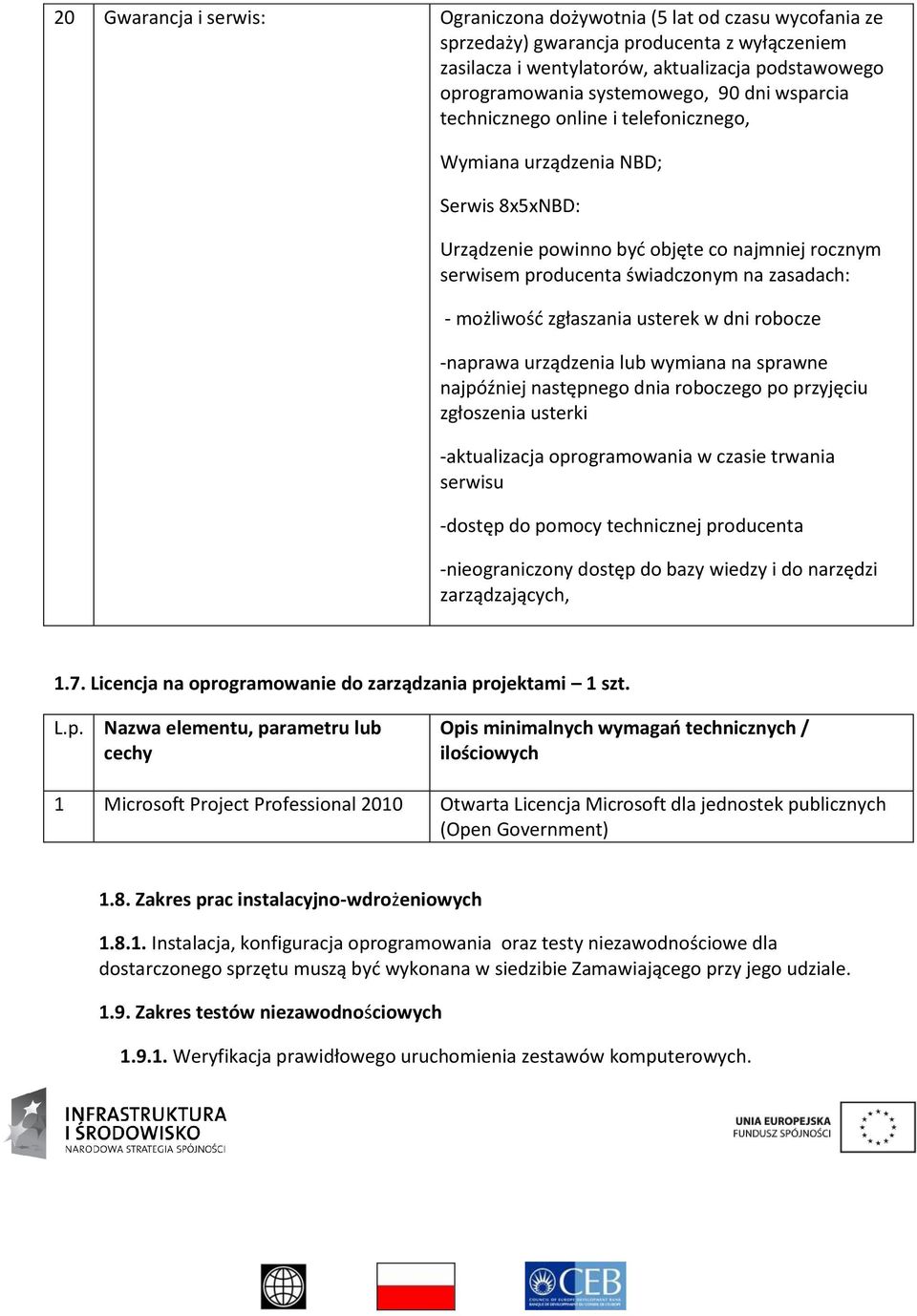 zasadach: - możliwość zgłaszania usterek w dni robocze -naprawa urządzenia lub wymiana na sprawne najpóźniej następnego dnia roboczego po przyjęciu zgłoszenia usterki -aktualizacja oprogramowania w