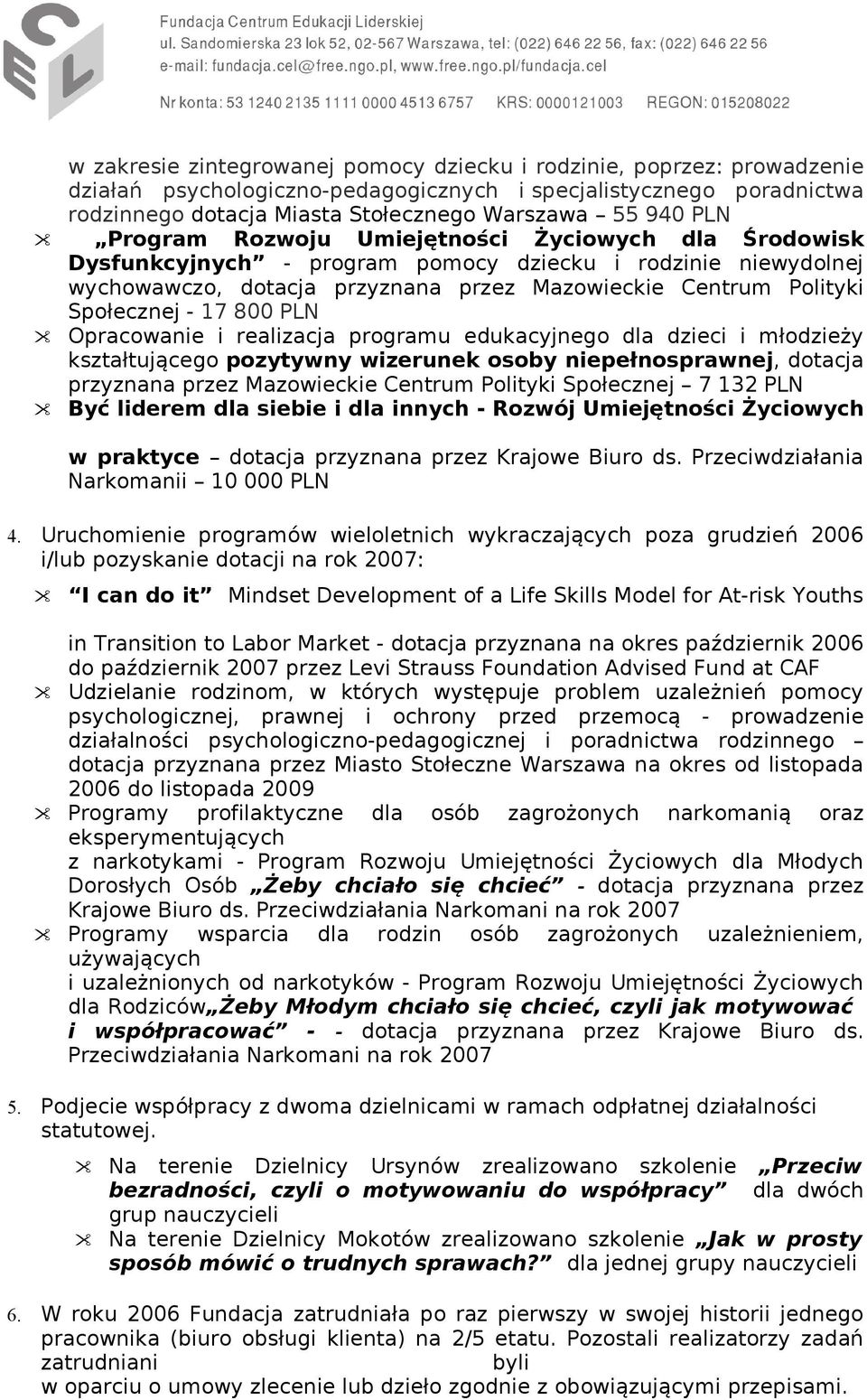 17 800 PLN Opracowanie i realizacja programu edukacyjnego dla dzieci i młodzieży kształtującego pozytywny wizerunek osoby niepełnosprawnej, dotacja przyznana przez Mazowieckie Centrum Polityki