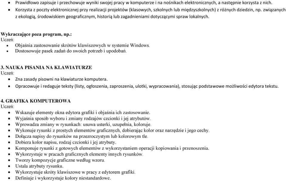 związanych z ekologią, środowiskiem geograficznym, historią lub zagadnieniami dotyczącymi spraw lokalnych. Wykraczające poza program, np.