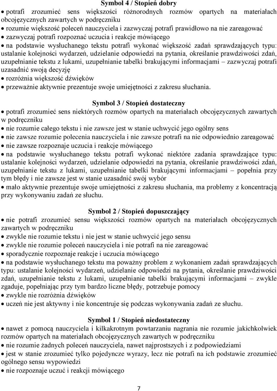 wydarzeń, udzielanie odpowiedzi na pytania, określanie prawdziwości zdań, uzupełnianie tekstu z lukami, uzupełnianie tabelki brakującymi informacjami zazwyczaj potrafi uzasadnić swoją decyzję