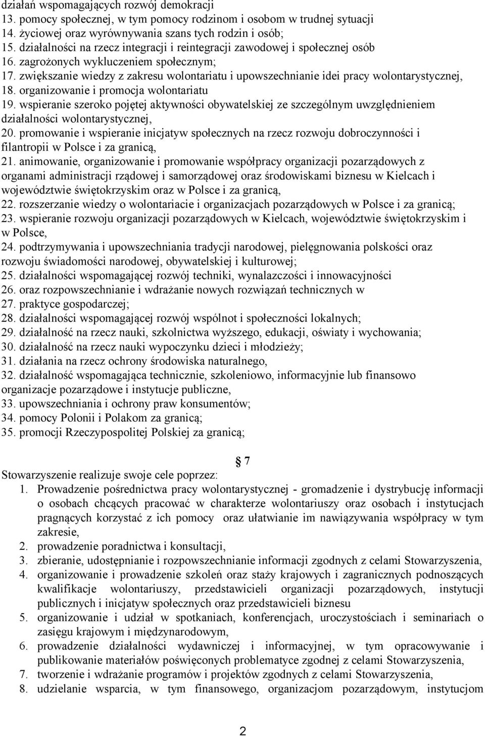 zwiększanie wiedzy z zakresu wolontariatu i upowszechnianie idei pracy wolontarystycznej, 18. organizowanie i promocja wolontariatu 19.