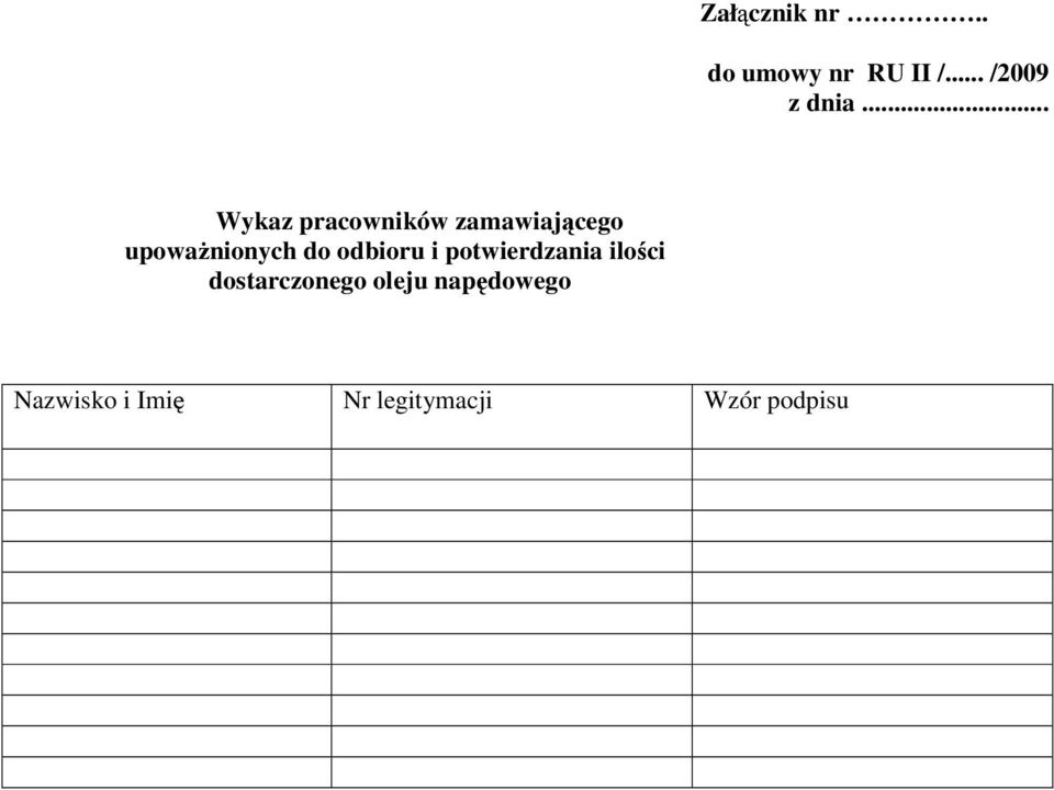 odbioru i potwierdzania ilości dostarczonego oleju