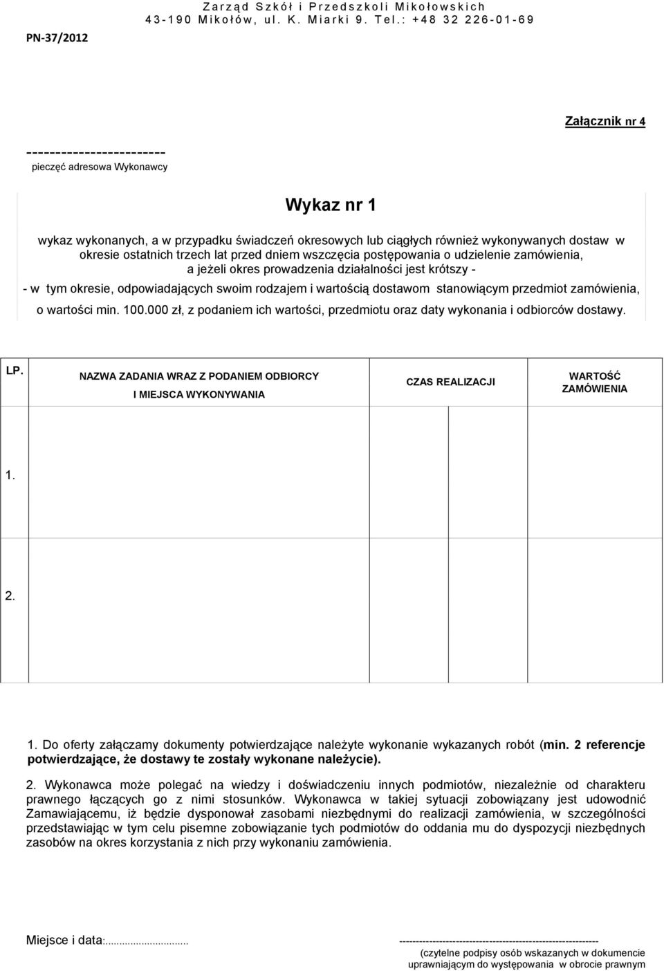 odpowiadających swoim rodzajem i wartością dostawom stanowiącym przedmiot zamówienia, o wartości min. 100.000 zł, z podaniem ich wartości, przedmiotu oraz daty wykonania i odbiorców dostawy. LP.
