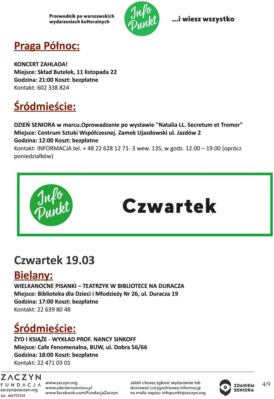 00 (oprócz poniedziałków) Czwartek 19.03 Bielany: WIELKANOCNE PISANKI TEATRZYK W BIBLIOTECE NA DURACZA Miejsce: Biblioteka dla Dzieci i Młodzieży Nr 26, ul.