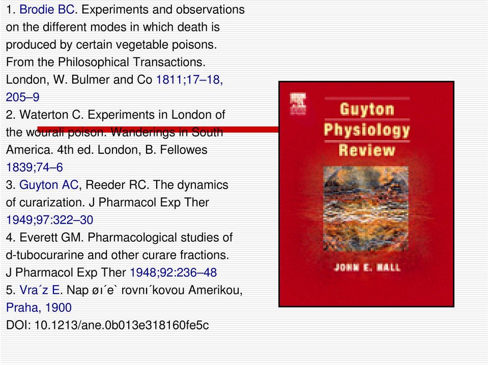 Wanderings in South America. 4th ed. London, B. Fellowes 1839;74 6 3. Guyton AC, Reeder RC. The dynamics of curarization.