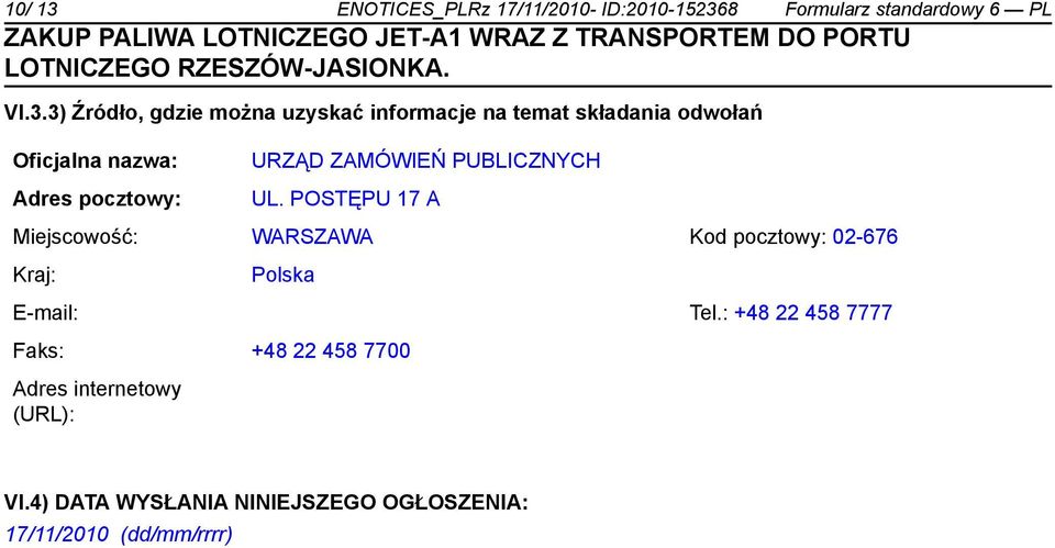 8 Formularz standardowy 6 PL VI.3.