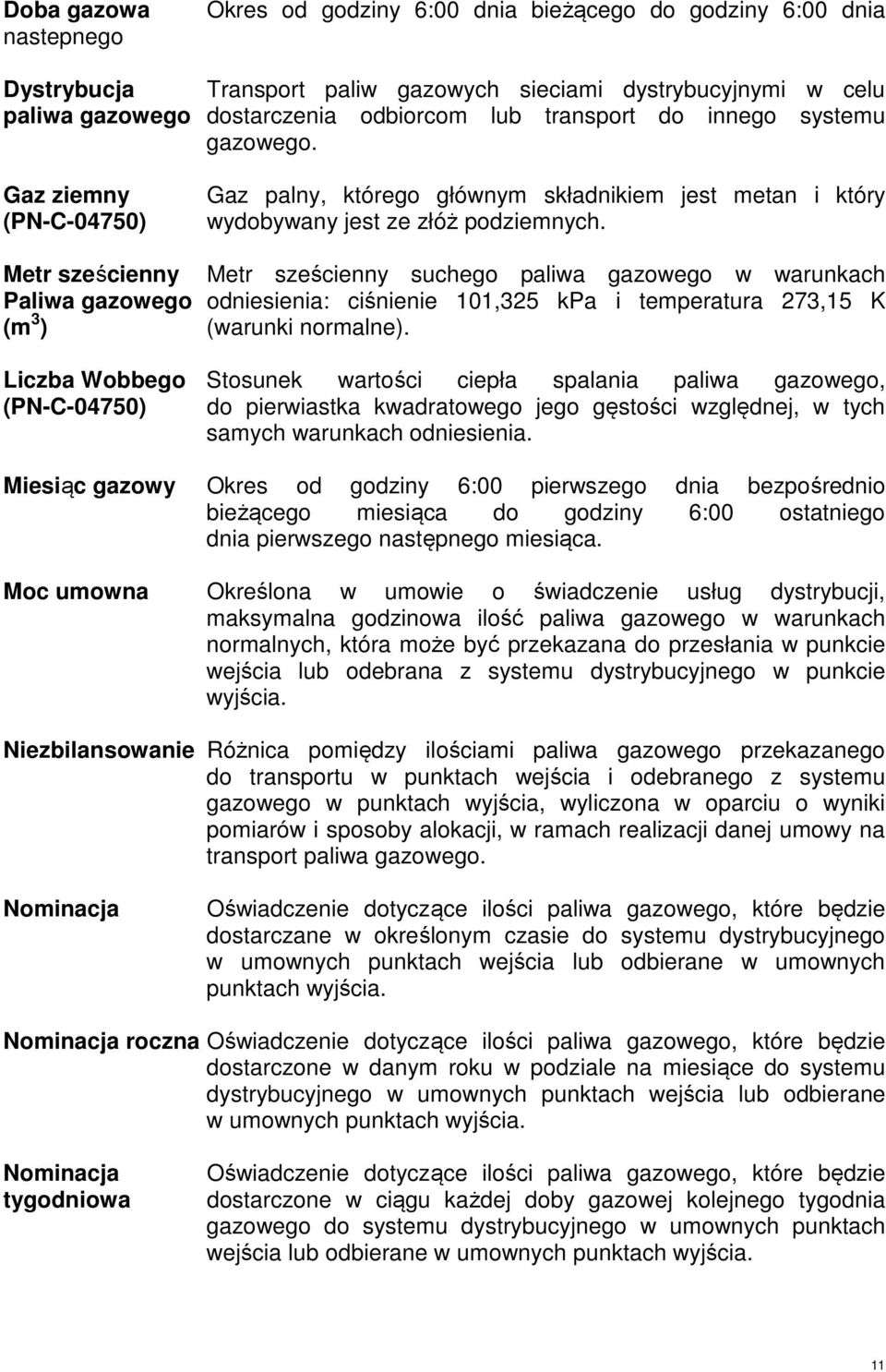 Metr sześcienny Metr sześcienny suchego paliwa gazowego w warunkach Paliwa gazowego odniesienia: ciśnienie 101,325 kpa i temperatura 273,15 K (m 3 ) (warunki normalne).