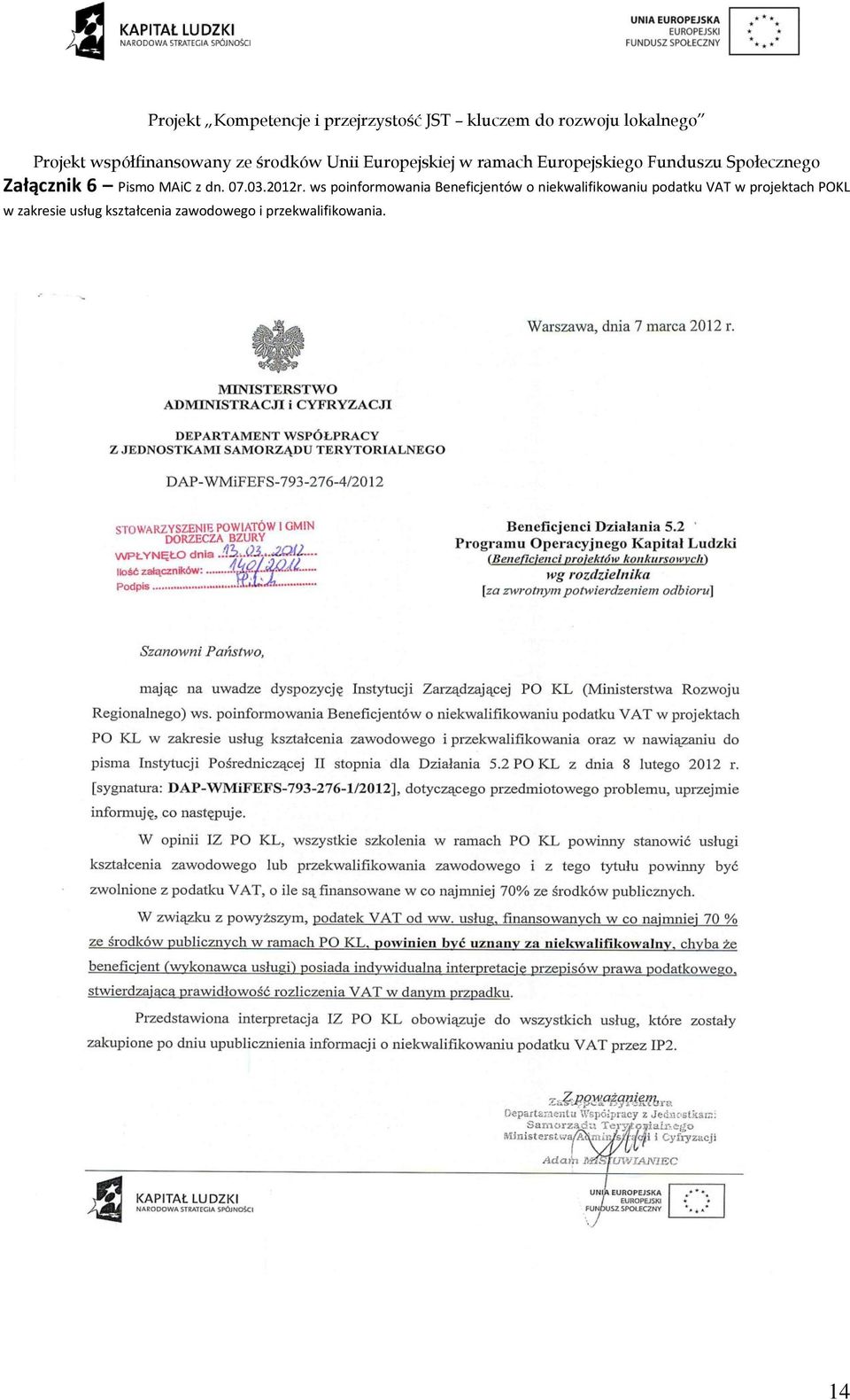 niekwalifikowaniu podatku VAT w projektach