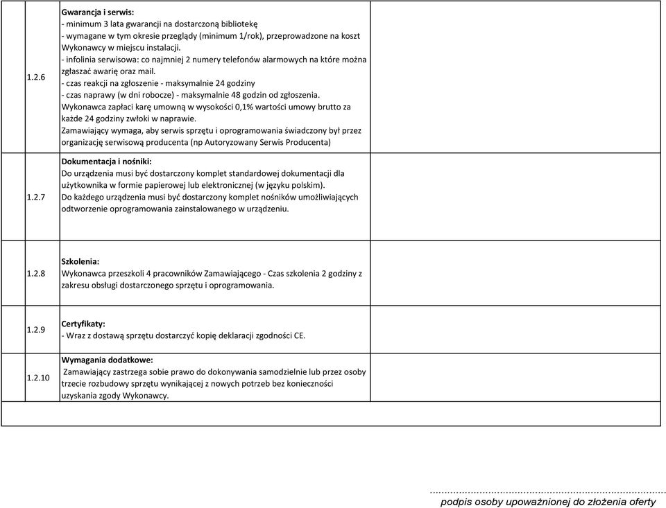 - czas reakcji na zgłoszenie - maksymalnie 24 godziny - czas naprawy (w dni robocze) - maksymalnie 48 godzin od zgłoszenia.