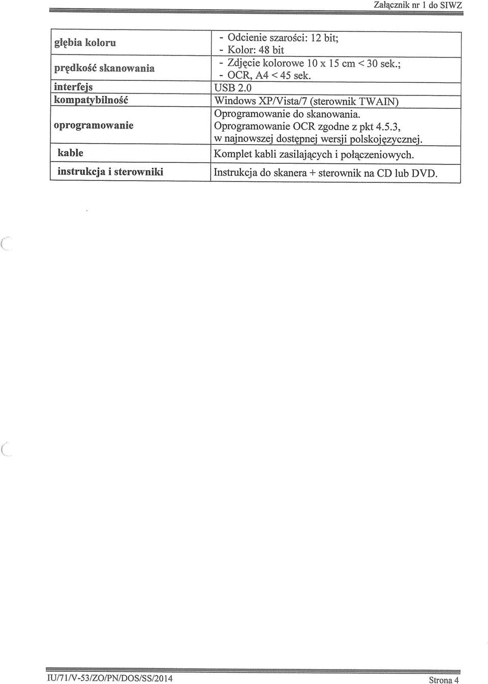 kompatyblność Wndows XP/Vstal7 (sterownk TWAIN) Oprogramowane do skanowana. oprogramowane Oprogramowane OCR zgodne z pkt 4.