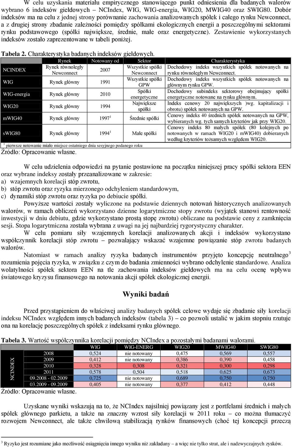 poszczególnymi sektorami rynku podstawowego (spółki największe, średnie, małe oraz energetyczne). Zestawienie wykorzystanych indeksów zostało zaprezentowane w tabeli poniżej. Tabela 2.
