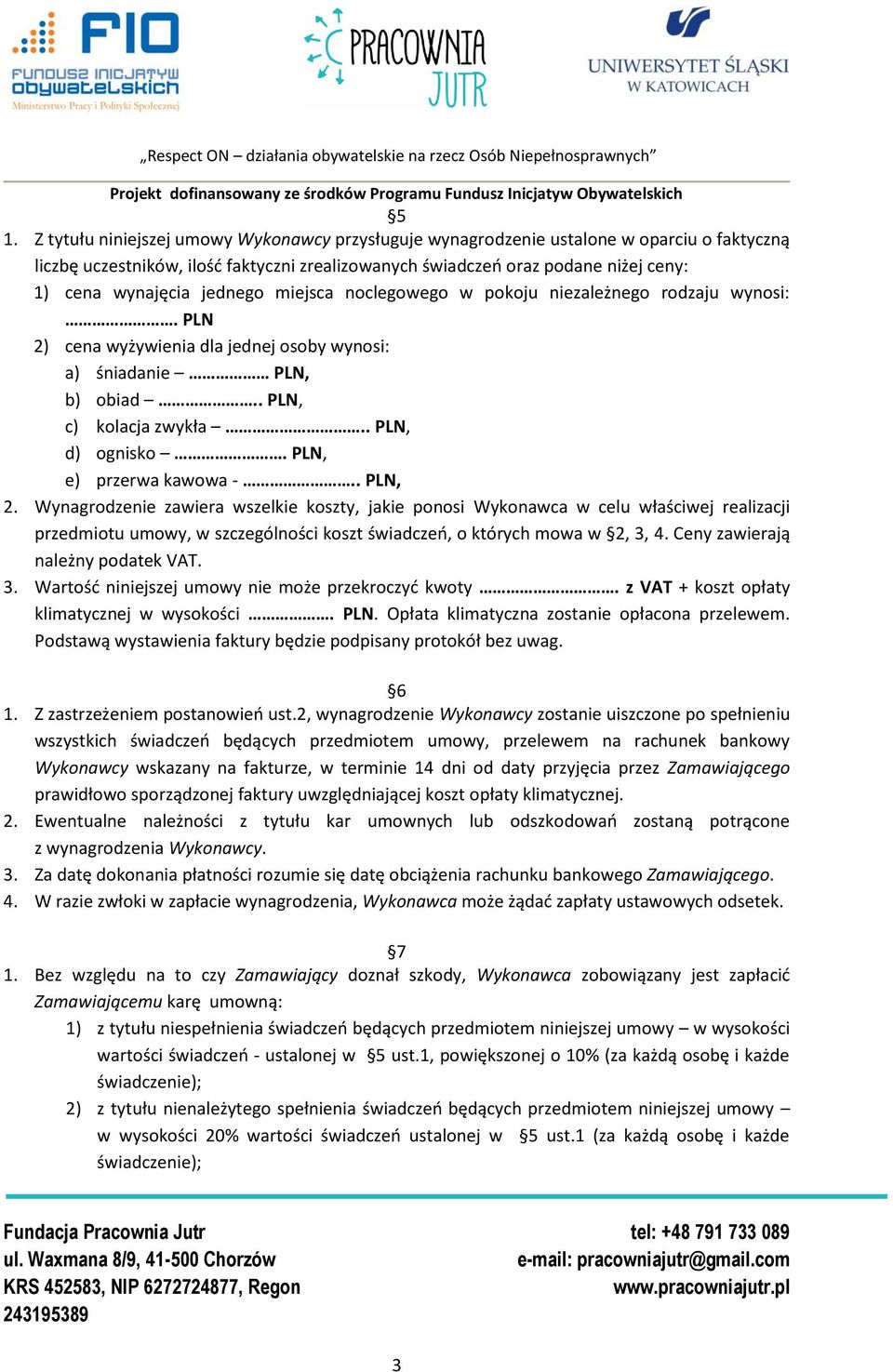 PLN, e) przerwa kawowa -.. PLN, 2.