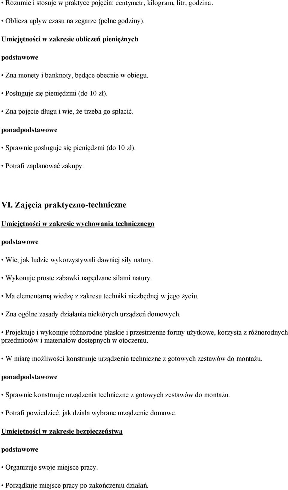 ponad Sprawnie posługuje się pieniędzmi (do 10 zł). Potrafi zaplanować zakupy. VI.