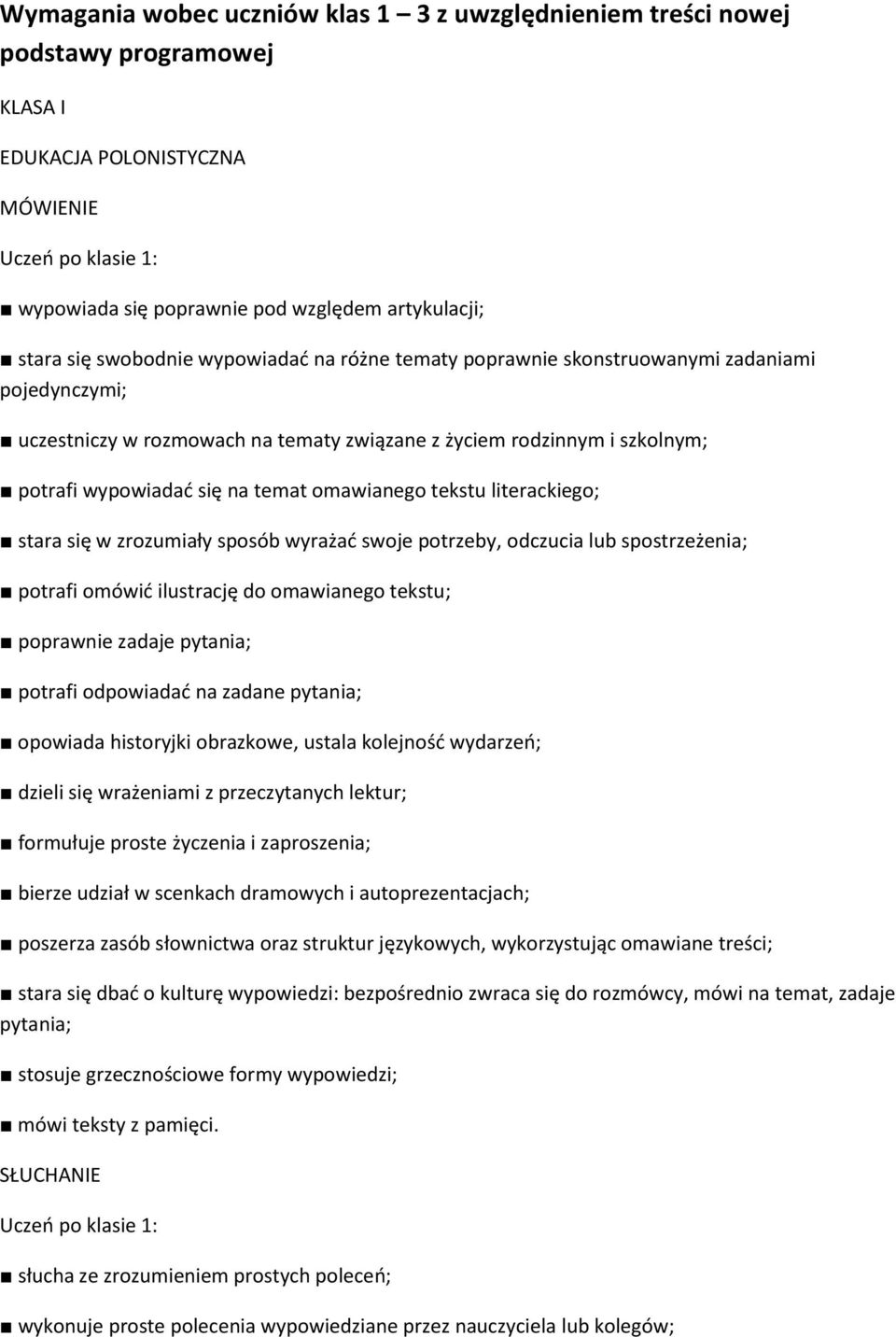 omawianego tekstu literackiego; stara się w zrozumiały sposób wyrażać swoje potrzeby, odczucia lub spostrzeżenia; potrafi omówić ilustrację do omawianego tekstu; poprawnie zadaje pytania; potrafi