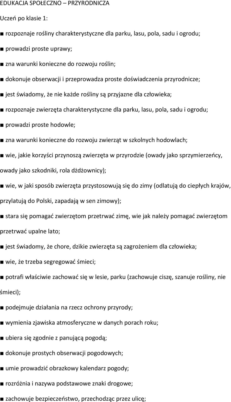 ogrodu; prowadzi proste hodowle; zna warunki konieczne do rozwoju zwierząt w szkolnych hodowlach; wie, jakie korzyści przynoszą zwierzęta w przyrodzie (owady jako sprzymierzeńcy, owady jako