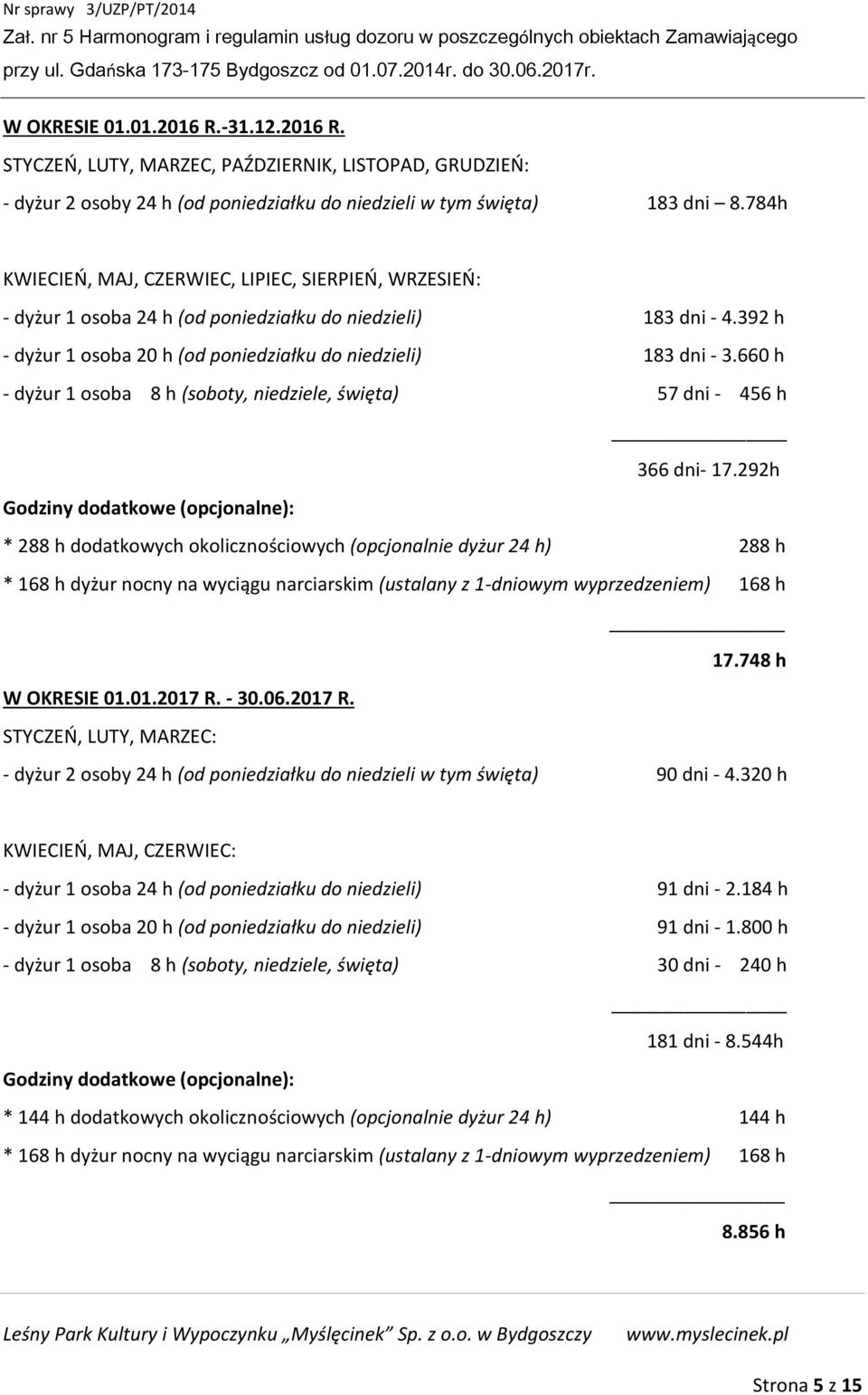 660 h - dyżur 1 osoba 8 h (soboty, niedziele, święta) 57 dni - 456 h 366 dni- 17.