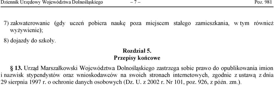 szkoły. Rozdział 5. Przepisy końcowe 13.