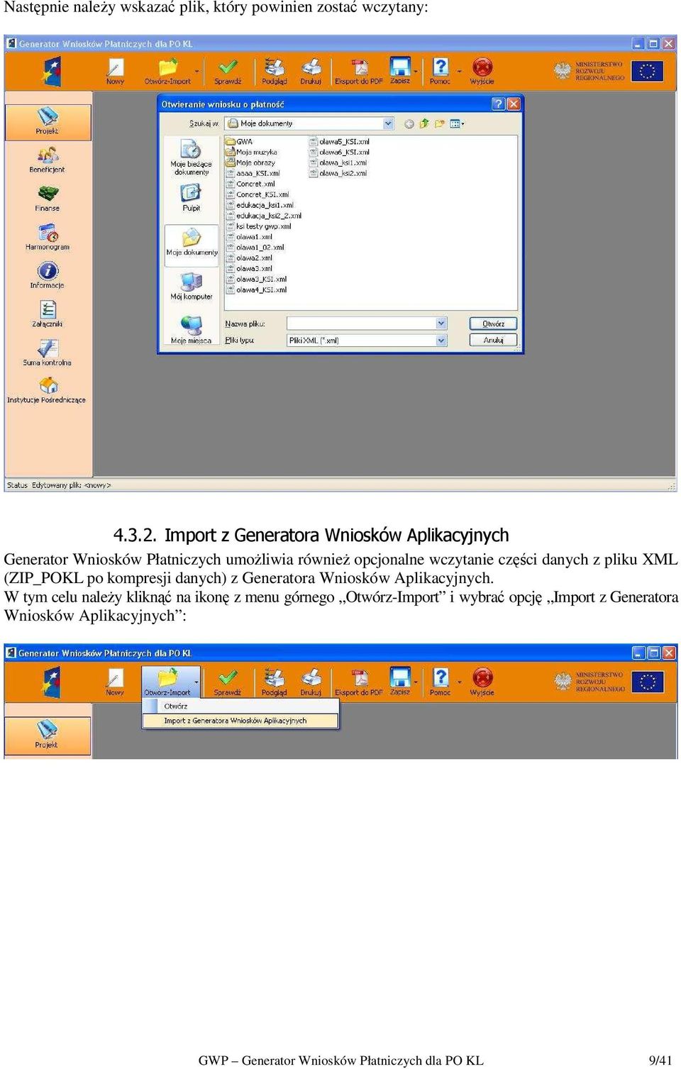 części danych z pliku XML (ZIP_POKL po kompresji danych) z Generatora Wniosków Aplikacyjnych.