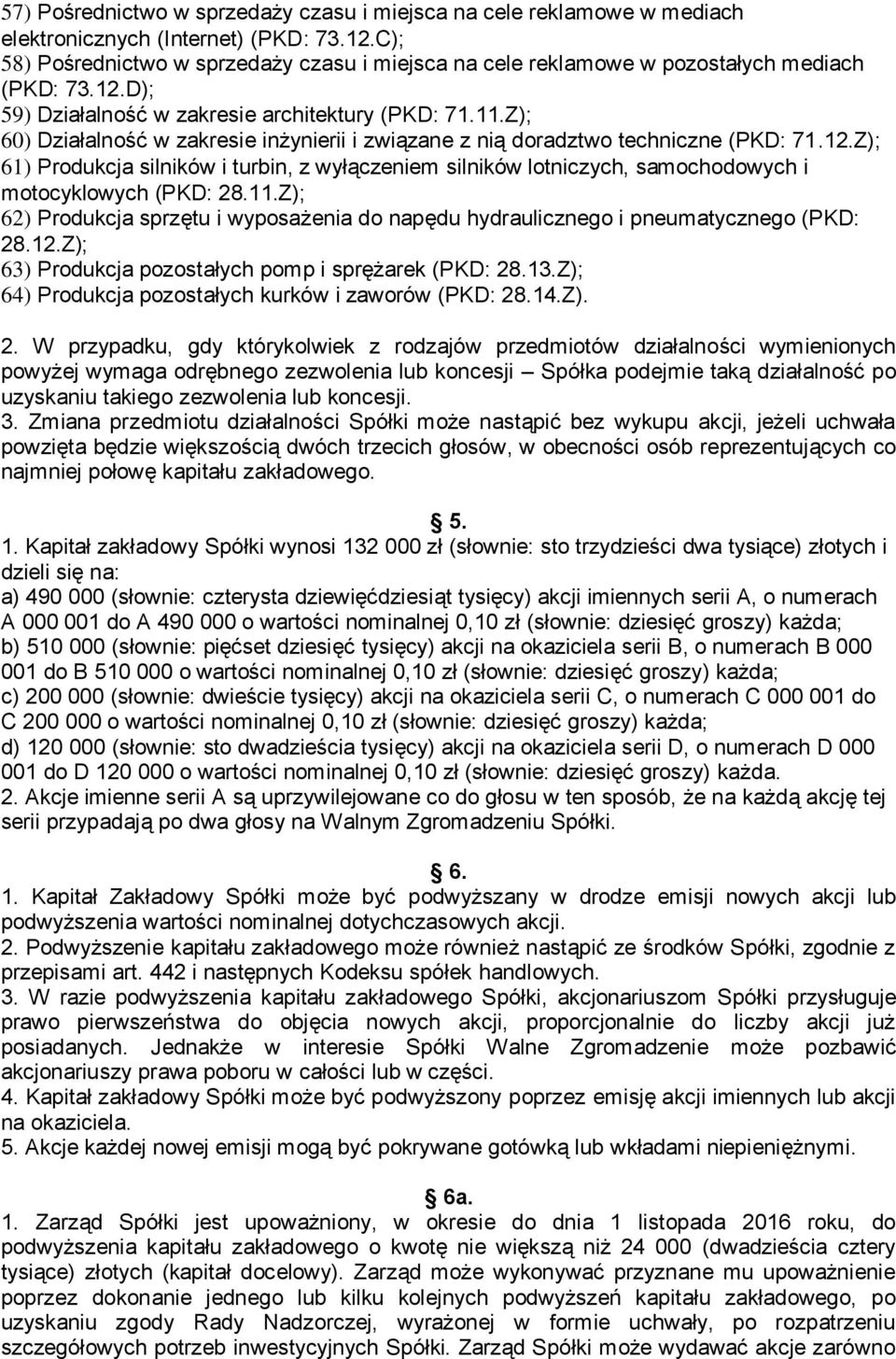 Z); 60) Działalność w zakresie inżynierii i związane z nią doradztwo techniczne (PKD: 71.12.