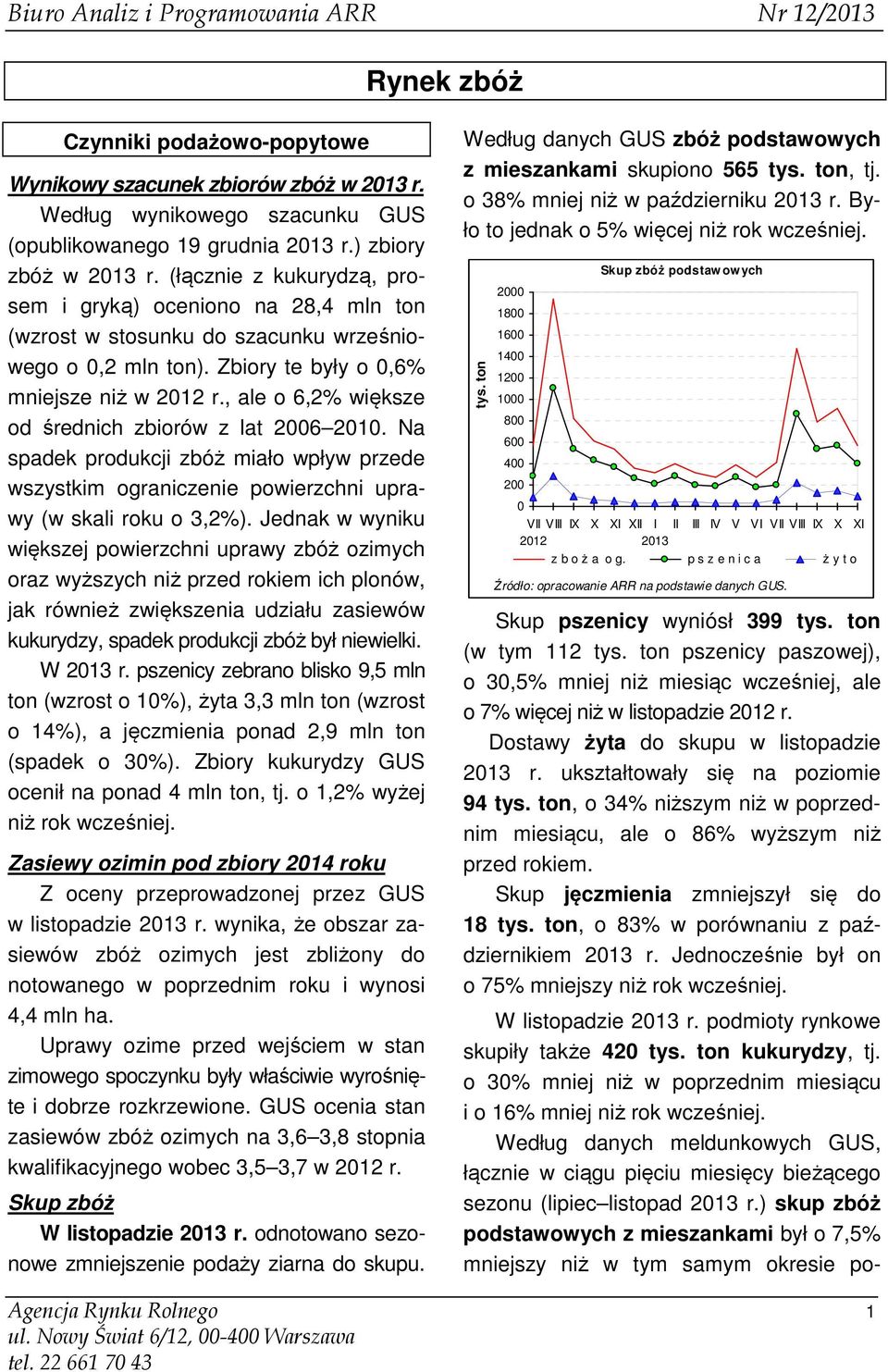 , ale o 6,2% większe od średnich zbiorów z lat 2006 2010. Na spadek produkcji zbóż miało wpływ przede wszystkim ograniczenie powierzchni uprawy (w skali roku o 3,2%).