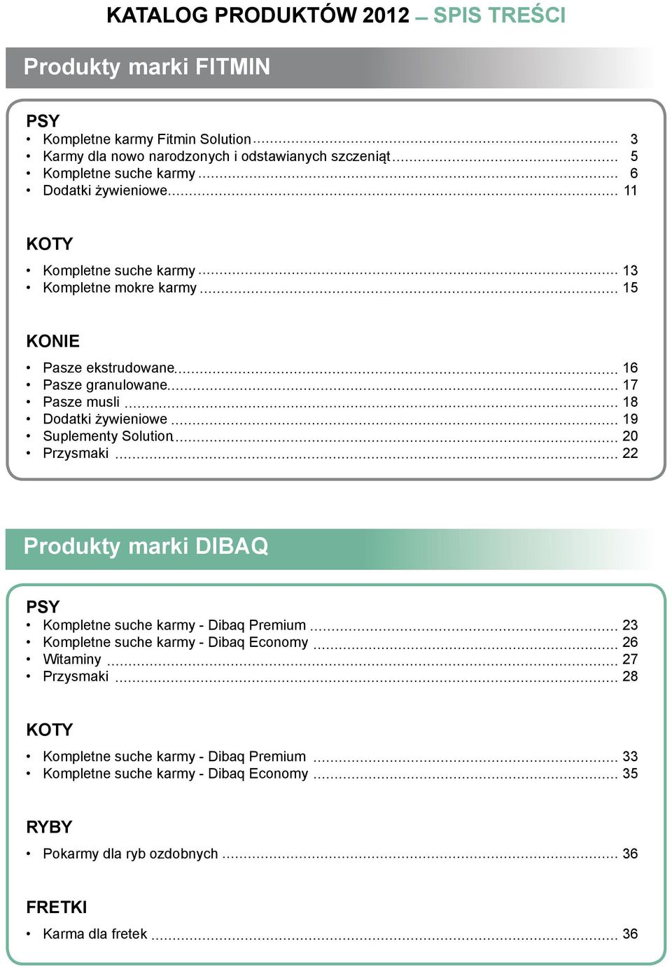 żywieniowe 19 Suplementy Solution 20 Przysmaki 22 Produkty marki DIBAQ PSY Kompletne suche karmy - Dibaq Premium 23 Kompletne suche karmy - Dibaq Economy 26