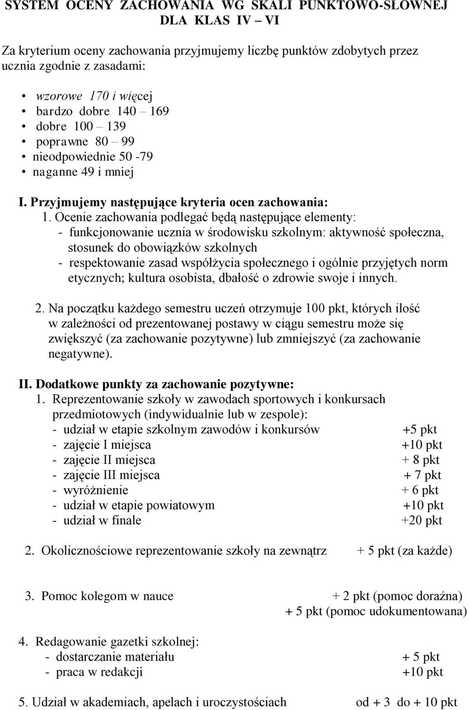 Ocenie zachowania podlegać będą następujące elementy: - funkcjonowanie ucznia w środowisku szkolnym: aktywność społeczna, stosunek do obowiązków szkolnych - respektowanie zasad współżycia społecznego