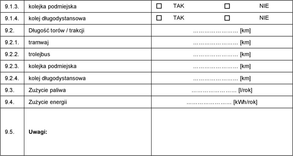 tramwaj [km] 9.2.2. trolejbus [km] 9.2.3. kolejka podmiejska [km] 9.2.4.