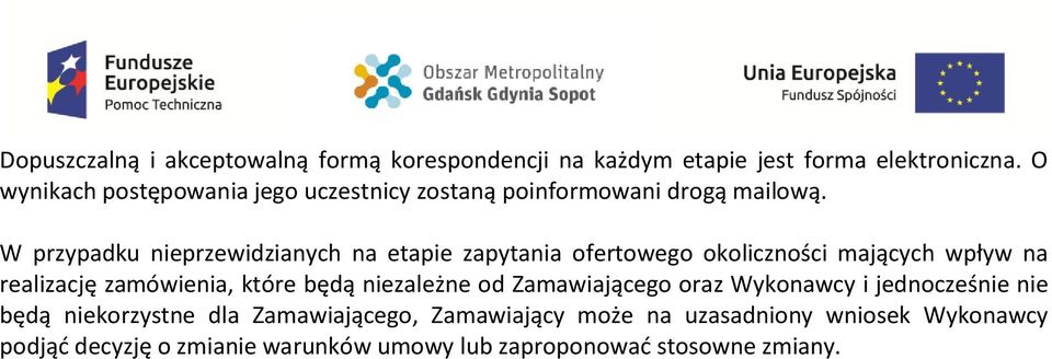 W przypadku nieprzewidzianych na etapie zapytania ofertowego okoliczności mających wpływ na realizację zamówienia, które będą