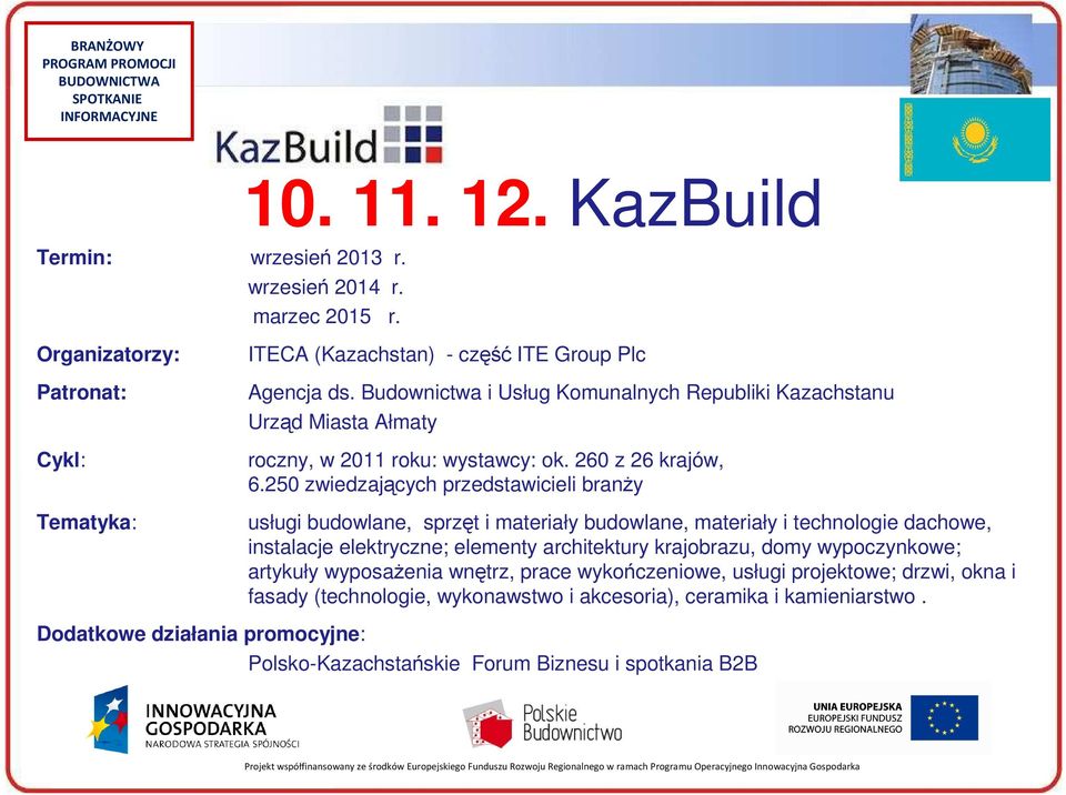 250 zwiedzających przedstawicieli branŝy usługi budowlane, sprzęt i materiały budowlane, materiały i technologie dachowe, instalacje elektryczne; elementy architektury krajobrazu, domy