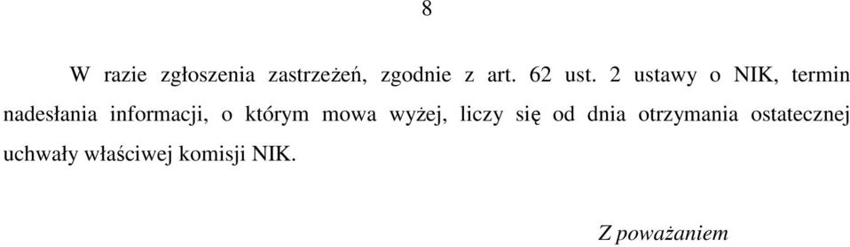 2 ustawy o NIK, termin nadesłania informacji, o