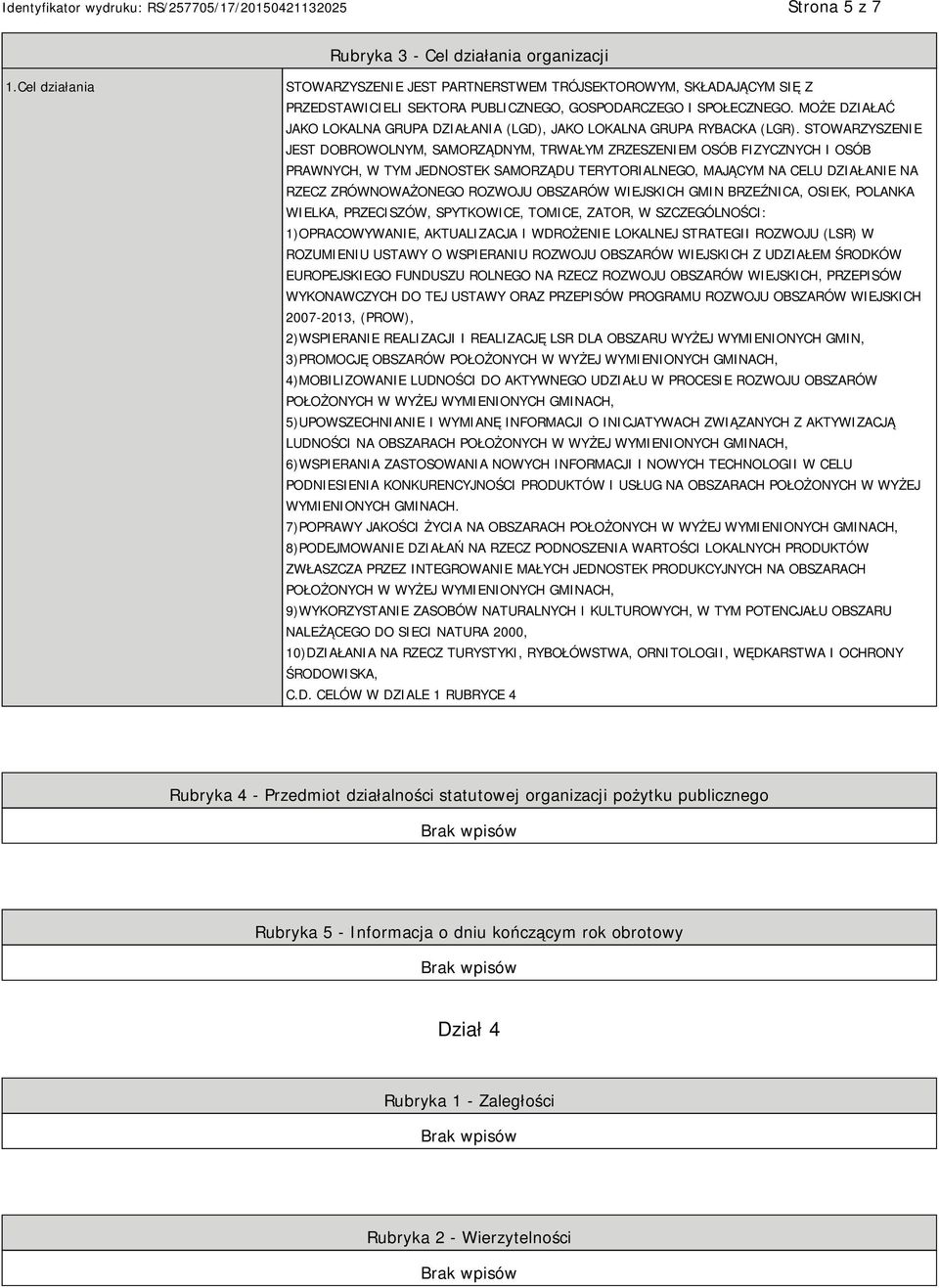 STOWARZYSZENIE JEST DOBROWOLNYM, SAMORZĄDNYM, TRWAŁYM ZRZESZENIEM OSÓB FIZYCZNYCH I OSÓB PRAWNYCH, W TYM JEDNOSTEK SAMORZĄDU TERYTORIALNEGO, MAJĄCYM NA CELU DZIAŁANIE NA RZECZ ZRÓWNOWAŻONEGO ROZWOJU