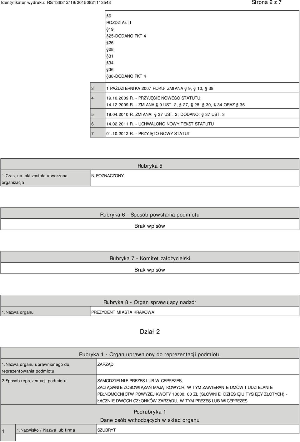Czas, na jaki została utworzona organizacja NIEOZNACZONY Rubryka 6 - Sposób powstania podmiotu Rubryka 7 - Komitet założycielski Rubryka 8 - Organ sprawujący nadzór 1.