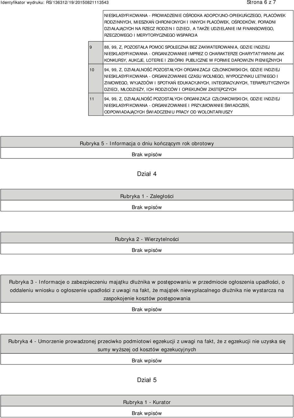 CHARYTATYWNYM JAK KONKURSY, AUKCJE, LOTERIE I ZBIÓRKI PUBLICZNE W FORMIE DAROWIZN PIENIĘŻNYCH 10 94, 99, Z, DZIAŁALNOŚĆ POZOSTAŁYCH ORGANIZACJI CZŁONKOWSKICH, GDZIE INDZIEJ NIESKLASYFIKOWANA -