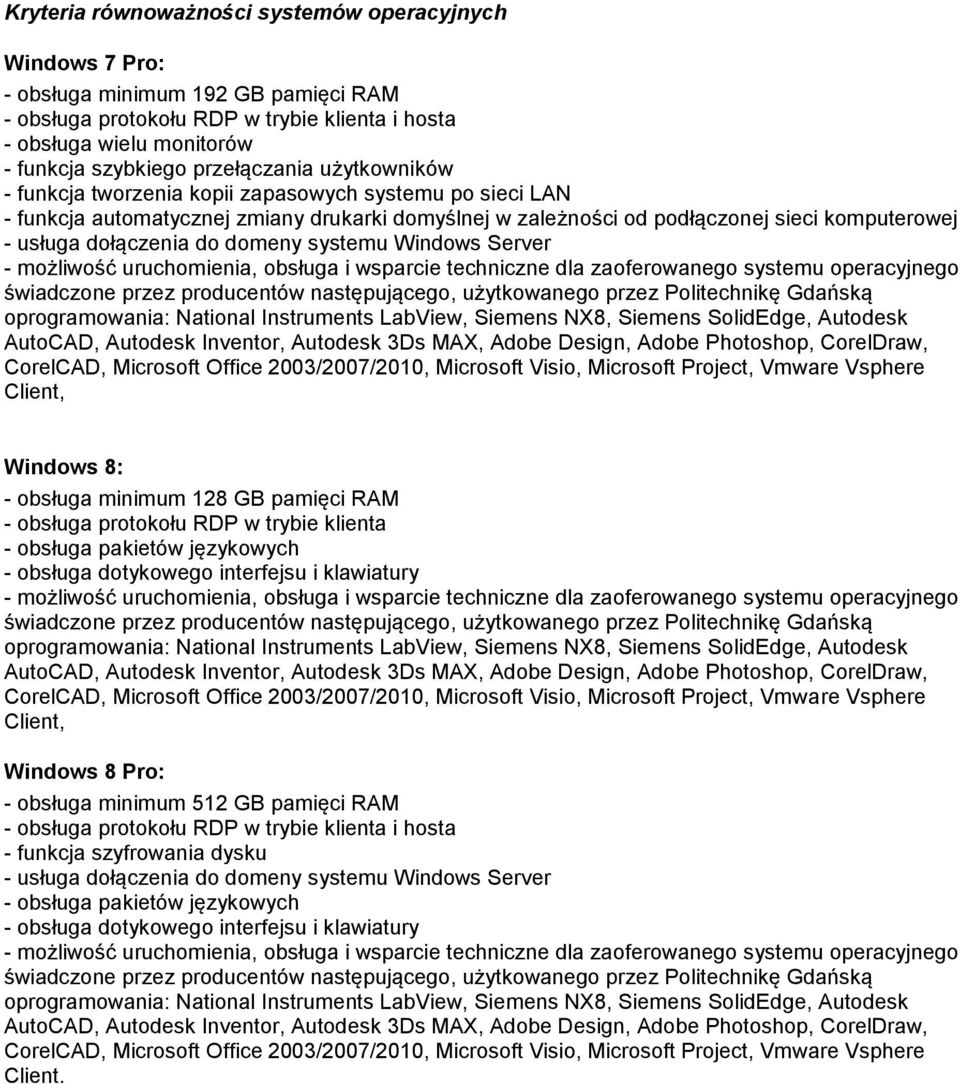 automatycznej zmiany drukarki domyślnej w zależności od podłączonej sieci komputerowej Windows 8: - obsługa minimum 128 GB