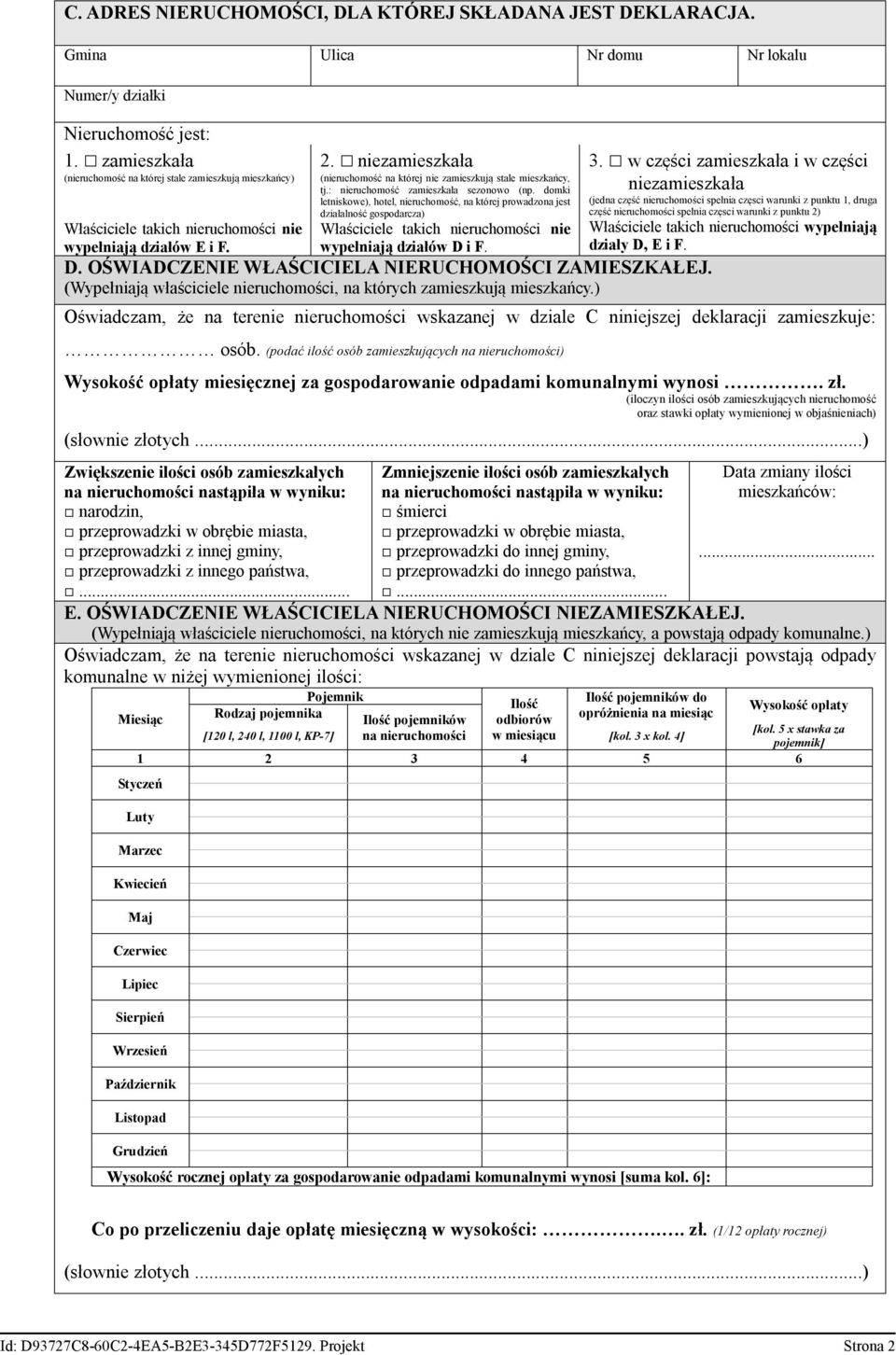 niezamieszkała (nieruchomość na której nie zamieszkują stale mieszkańcy, tj.: nieruchomość zamieszkała sezonowo (np.