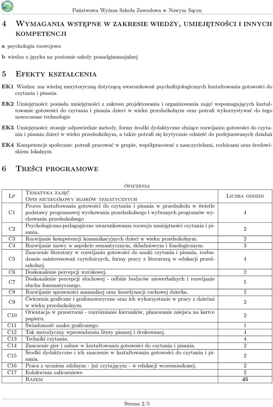 wspomagających kształtowanie gotowości do czytania i pisania dzieci w wieku przedszkolnym oraz potrafi wykorzystywać do tego nowoczesne technologie EK3 Umiejętności: stosuje odpowiednie metody, formy
