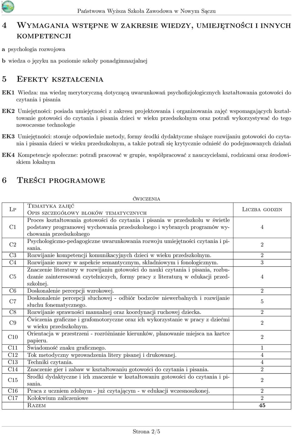 wspomagających kształtowanie gotowości do czytania i pisania dzieci w wieku przedszkolnym oraz potrafi wykorzystywać do tego nowoczesne technologie EK3 Umiejętności: stosuje odpowiednie metody, formy