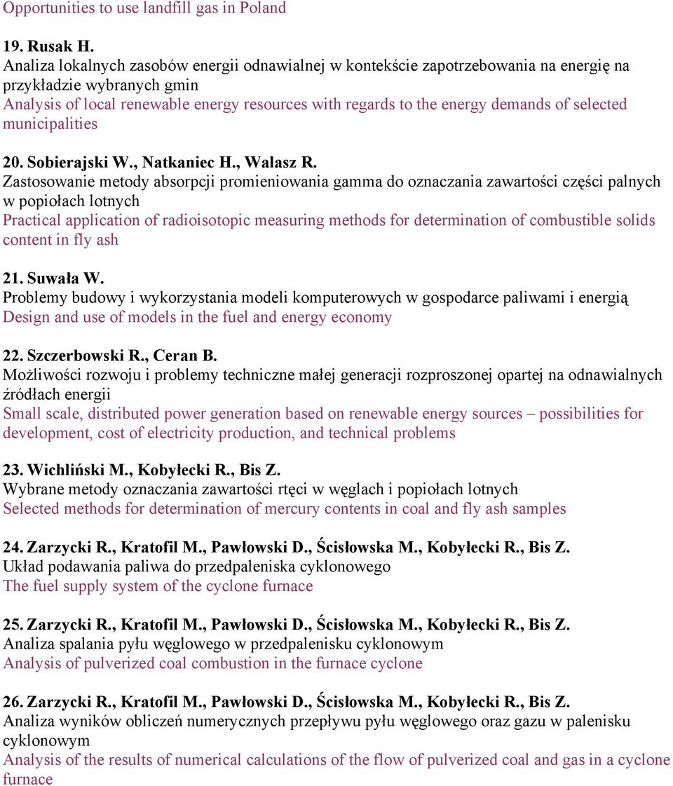 selected municipalities 20. Sobierajski W., Natkaniec H., Walasz R.
