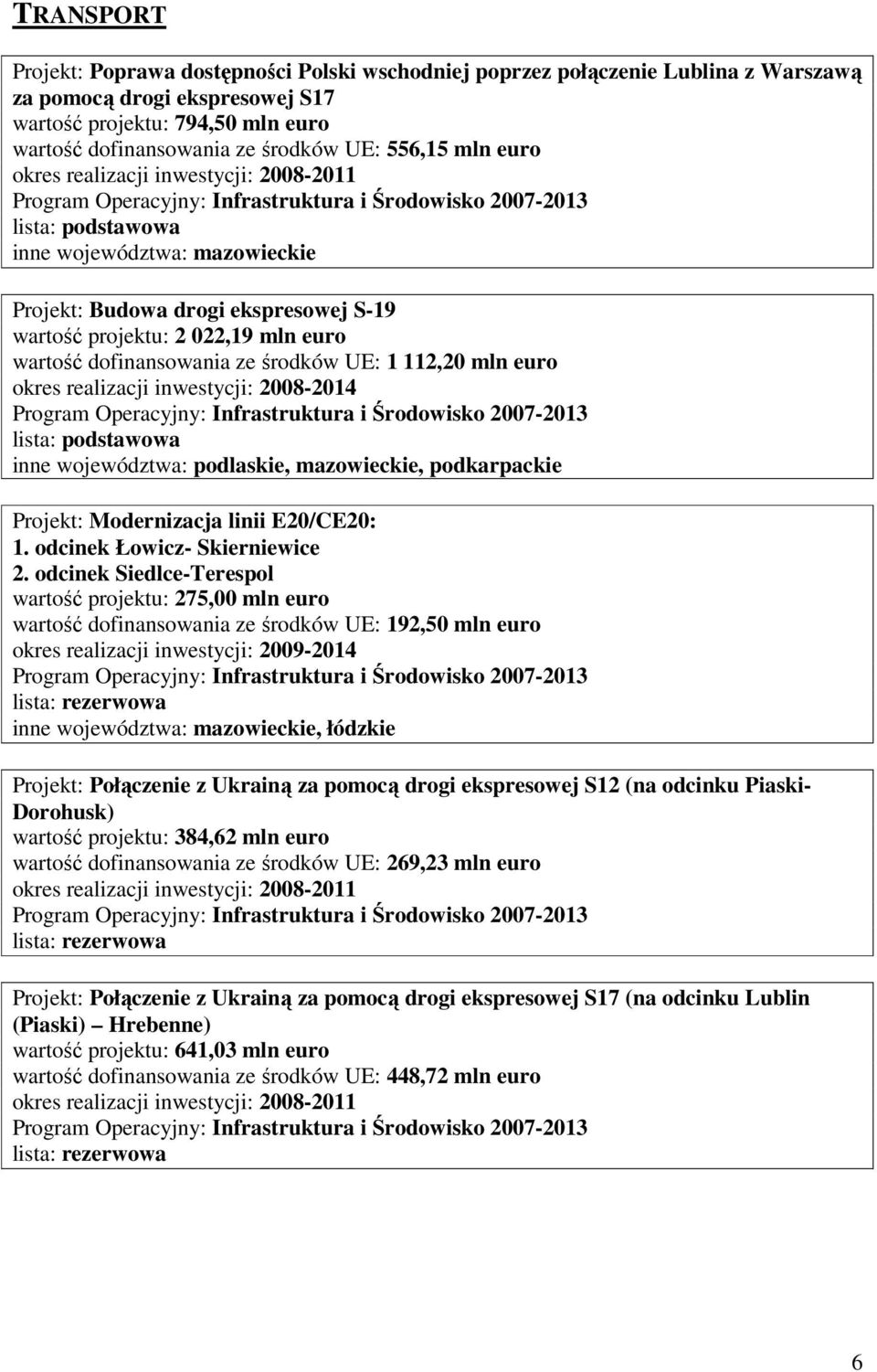 112,20 mln euro okres realizacji inwestycji: 2008-2014 inne województwa: podlaskie, mazowieckie, podkarpackie Projekt: Modernizacja linii E20/CE20: 1. odcinek Łowicz- Skierniewice 2.