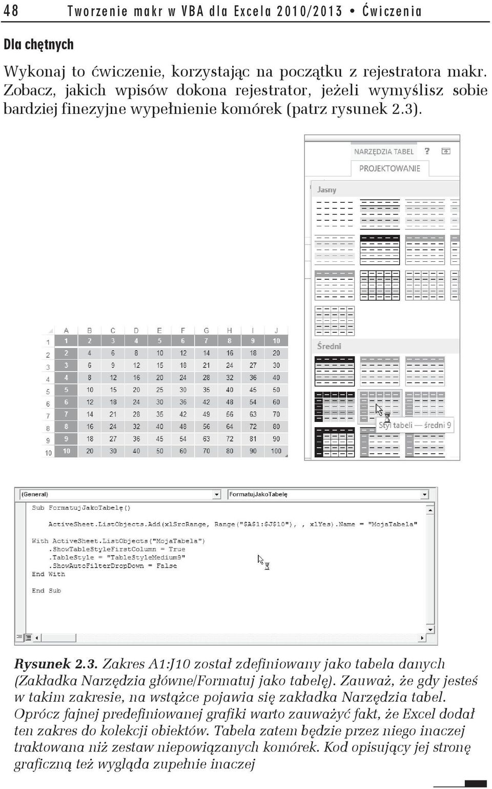 . Rysunek 2.3. Zakres A1:J10 zosta zdefiniowany jako tabela danych (Zak adka Narz dzia g ówne/formatuj jako tabel ).