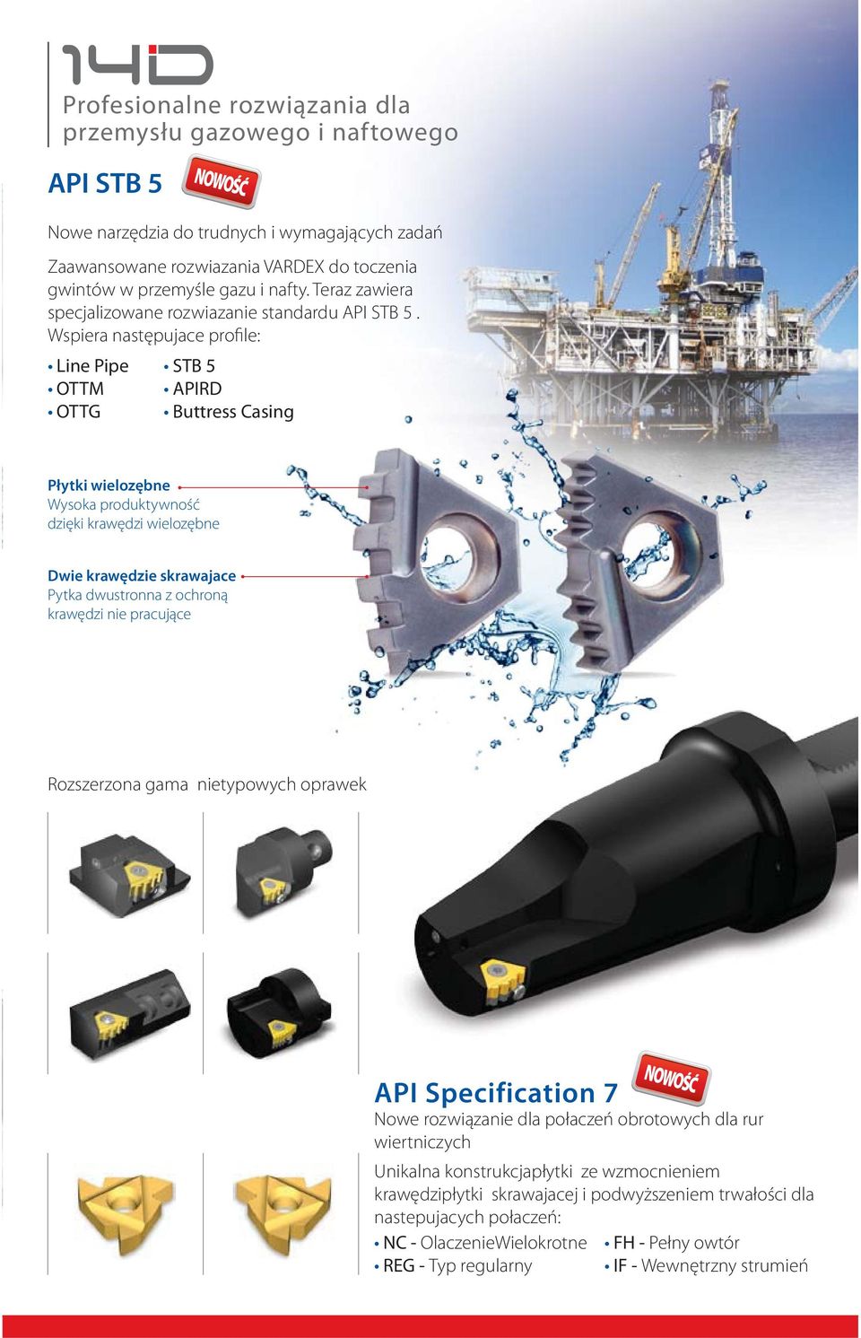 Wspiera następujace profile: Line Pipe OTTM OTTG STB 5 APIRD Buttress Casing Płytki wielozębne Wysoka produktywność dzięki krawędzi wielozębne Dwie krawędzie skrawajace Pytka dwustronna z ochroną