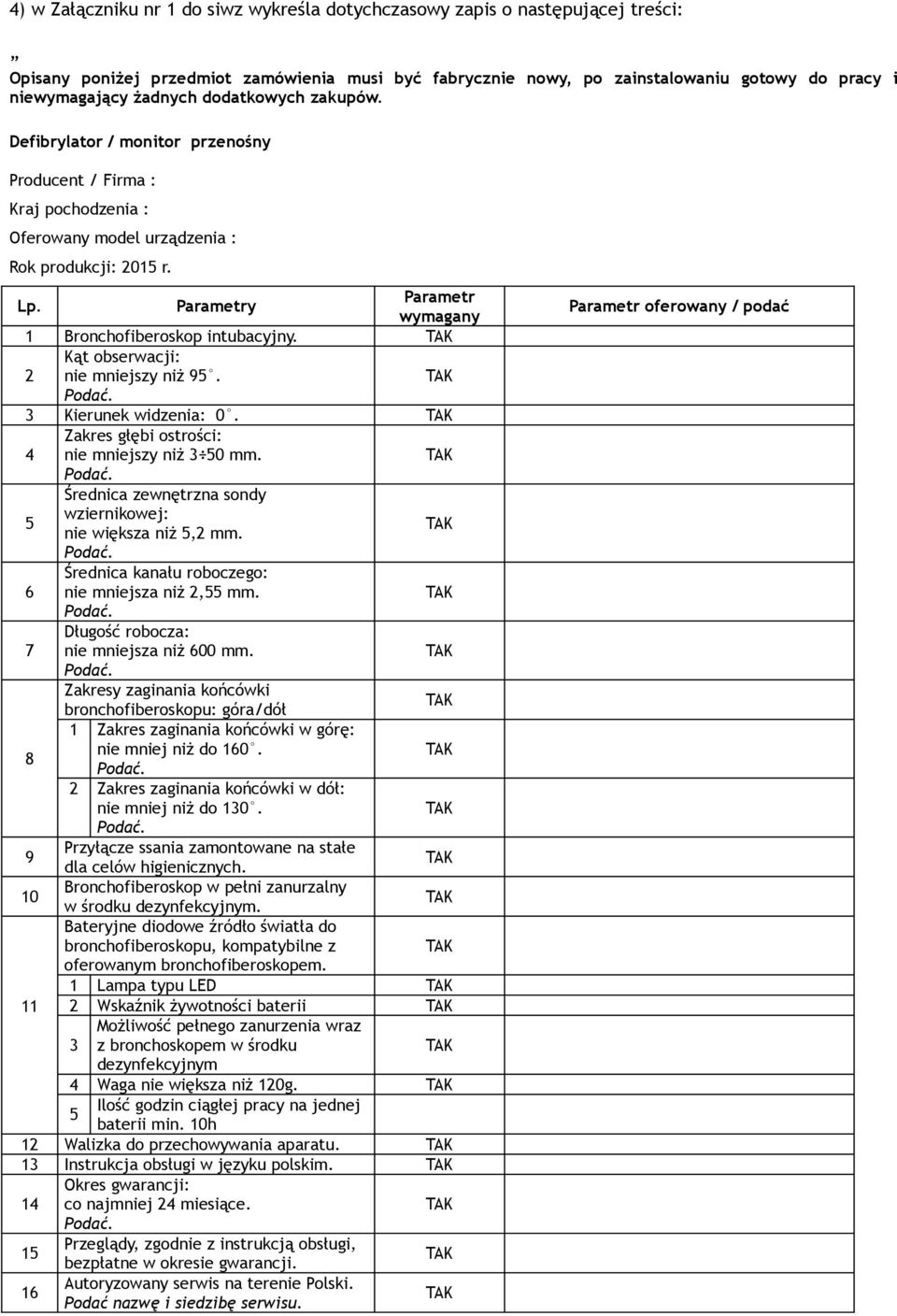 Kąt obserwacji: 2 nie mniejszy niż 9. 3 Kierunek widzenia: 0. Zakres głębi ostrości: 4 nie mniejszy niż 3 0 mm. Średnica zewnętrzna sondy wziernikowej: nie większa niż,2 mm.